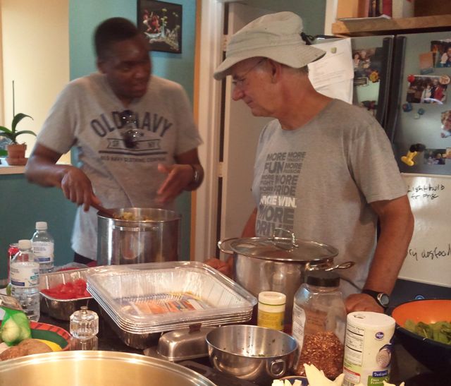 Casual kitchen cooking scene.